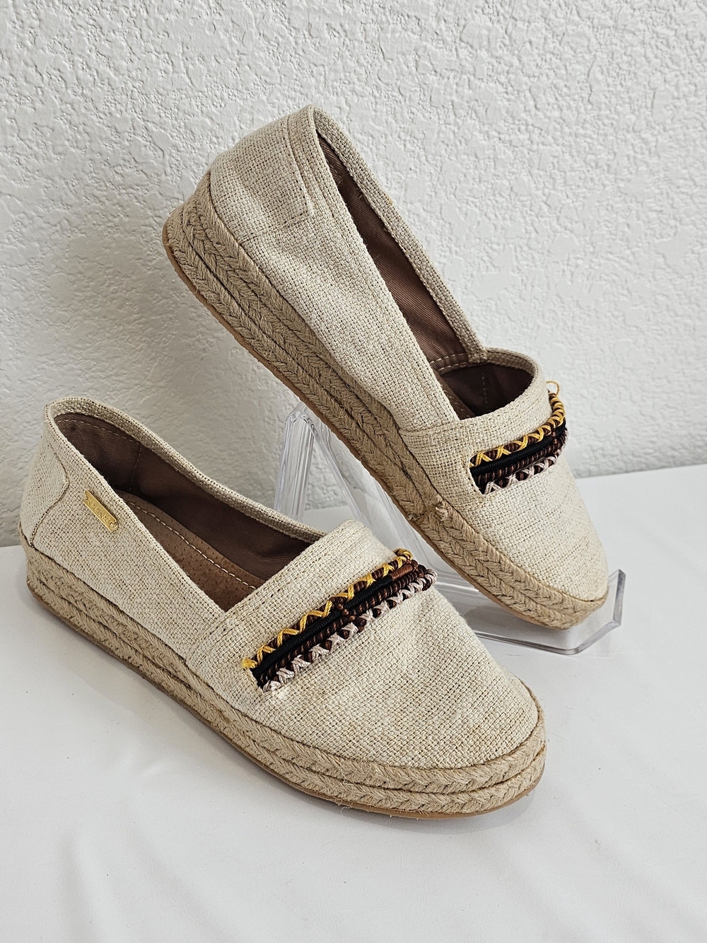 KAANAS x SEQUENCE Womens Espadrille Platform Loafers Beige Braided Trim Size 36